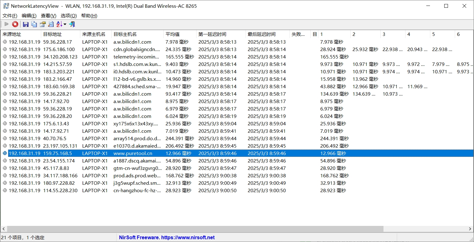 网站连接延迟查看：NetworkLatencyView-CN-Portable 便携版