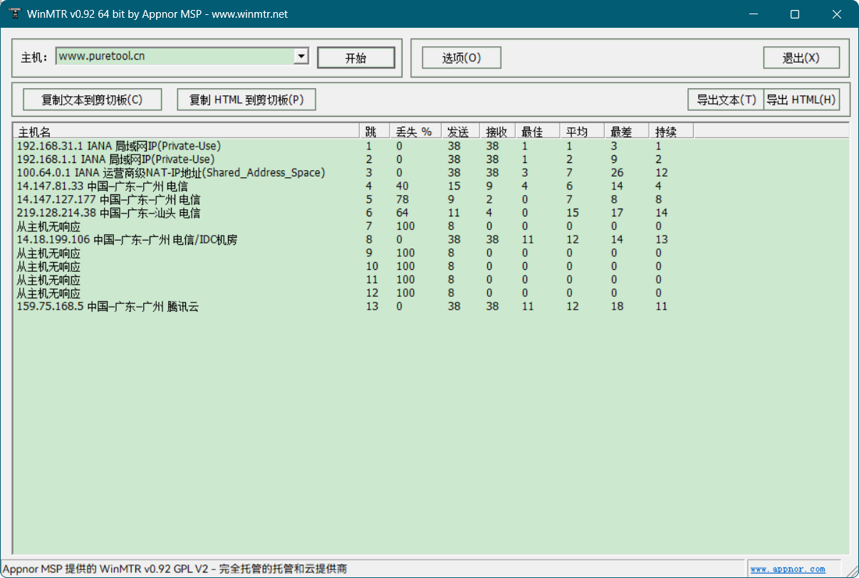 路由跟踪：WinMTR-CN-Single#IP 地址库更新至 2025.07.23